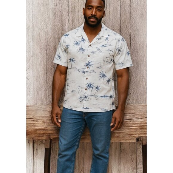 Palmwave Vintage Hawaiian Shirt ~ Island Print~ Luau Beach Party Aloha MENS 2XL - Picture 1 of 6